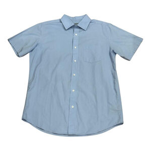 Sears Shirt Mens 16 Blue Short Sleeve Button Front Easy Care Casual Top